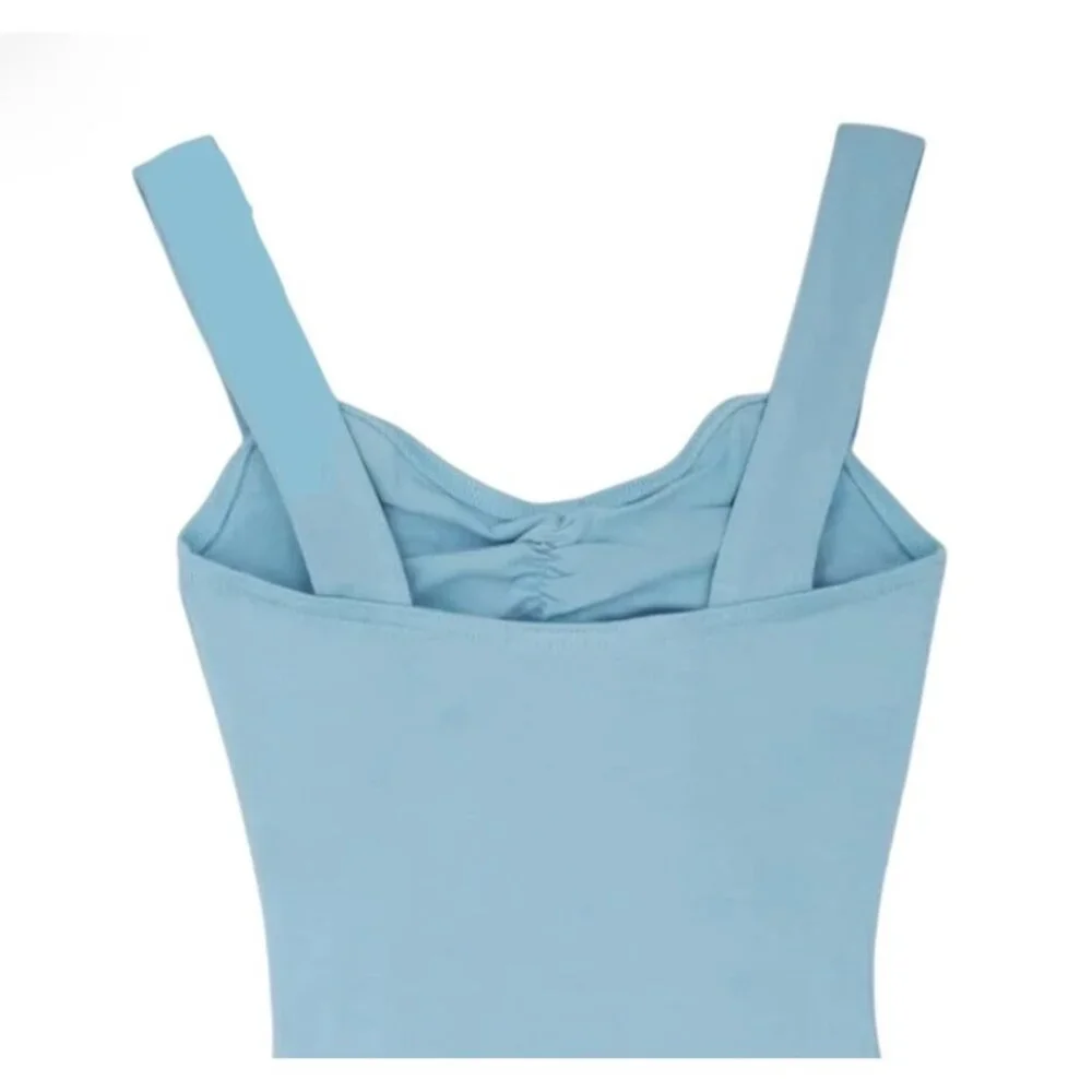Capezio Childs I 6X-7 Princess Pinch Front Tank Leotard Lined Light Blue Dance
